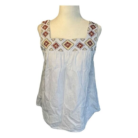 Madewell Embroidered Island Striped Top Blue White Sleeveless Square Neck S - Picture 1 of 11